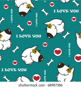 Seamless texture wiht dogs and hearts. Vector