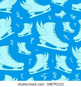 Seamless texture with the winged blue skates