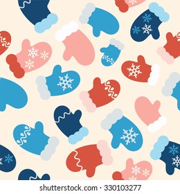 seamless texture winter mittens background for new year greeting card pink