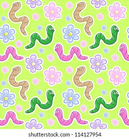 Seamless texture with a worm and a flower