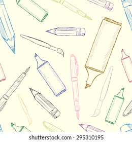 Seamless texture with the writing subjects on a light background
