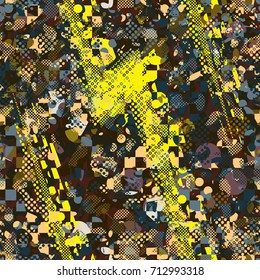 Seamless texture. Yellow and brown colors. Splatter pattern. Urban repeatable backdrop for boys, sport design, textile, wrapping paper, web page, advertising booklets, banners