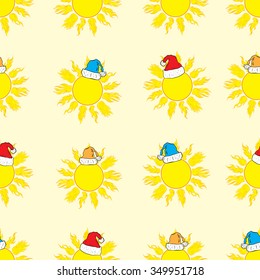 Seamless texture with the yellow Christmas sun