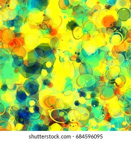 Seamless texture from yellow, green, blue, brown spots and ovals
