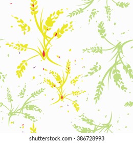 Seamless texture with yellow and green wheat  on white background 