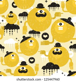 Seamless texture with yellow monsters. Vector pattern.