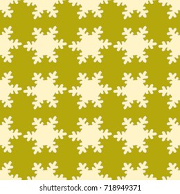 Seamless texture. Yellow snowflakes on a brown background