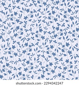 Nahtlose Textur für Ihr Design. Blaues Gras und Blätter auf hellem Hintergrund. Illustrationen können für Vorlagen, Bildschirmhintergründe verwendet werden.