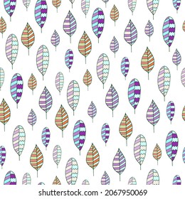 Seamless texture for your design. Hand-drawn background with fabulous leaves. Doodle style.