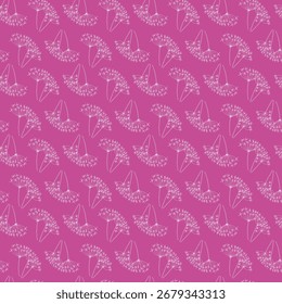 Seamless texture for your design. White grass and leaves on pink  background. Illustration can be used for fabric, templates, wallpaper, background.