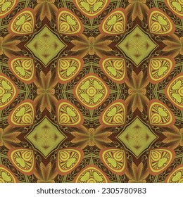 Seamless textured abstract background in dark brown color combined with yellow gold