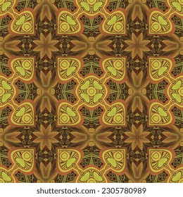 Seamless textured abstract background in dark brown color combined with yellow gold