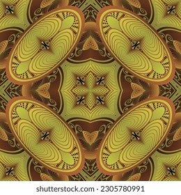 Seamless textured abstract background in dark brown color combined with yellow gold
