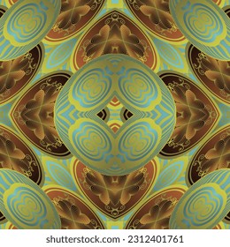 Seamless textured abstract background in green, red and golden yellow colors