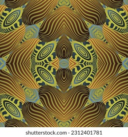 Seamless textured abstract background in green, red and golden yellow colors