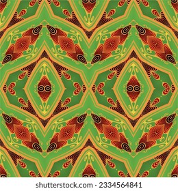 Seamless textured abstract background in green red and yellow colors