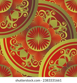 Seamless textured abstract background in red with golden brown lines