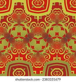 Seamless textured abstract background in red with golden brown lines