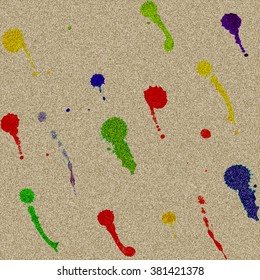 Seamless textured canvas. Beige fabric with paint stains. Vector illustration.