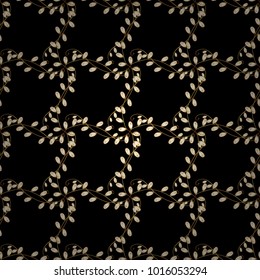Seamless textured curls. Oriental style arabesques golden pattern on a black and yellow colors with golden elements. Vector golden pattern.