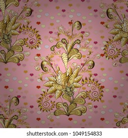 Seamless textured curls. Oriental style arabesques golden pattern on a neutral, beige and brown colors with golden elements. Vector golden pattern.