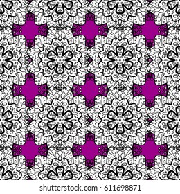 Seamless textured curls. Oriental style arabesques white pattern on a magenta background with white elements. Vector white pattern.