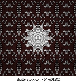Seamless textured curls. Oriental style arabesques white pattern on a brown background with white elements. Vector white pattern.