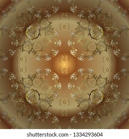 Seamless textured curls. Vector golden pattern. Oriental style arabesques golden pattern on a brown and beige colors with golden elements.