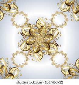 Seamless textured curls. Vector golden pattern. Oriental style arabesques golden pattern on a neutral and gray colors with golden elements.