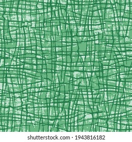 Seamless Textured grunge abstract cross Checked Motif on green background.