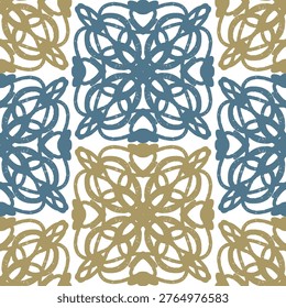 Seamless textured lace pattern in doodle style, hand drawn vector illustration, swirl ornament with vintage grunge brush strokes for textile wallpaper, packaging and surface design.