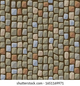 Seamless textured pattern of cobblestone paving of a park. Background of brown stone rubble.