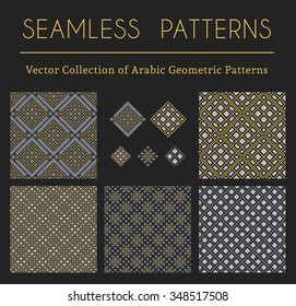 Seamless textures collection with geometric arabic ornaments. Vector patterns