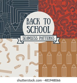 seamless textures of cute pencils, set of backgrounds for back to school, vector illustration