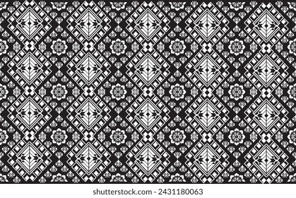 Seamless Textures with ethnic patterns. Navajo geometric abstract print. Decorative decoration with a rustic feel. The design is inspired by Native Americans. Colors are black and white.
