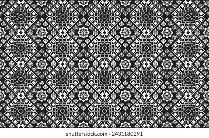 Seamless Textures with ethnic patterns. Navajo geometric abstract print. Decorative decoration with a rustic feel. The design is inspired by Native Americans. Colors are black and white.