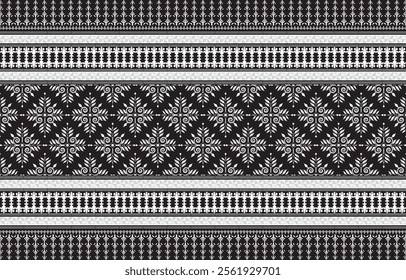 Seamless Textures with ethnic patterns. Navajo geometric abstract print. Decorative decoration with a rustic feel. The design is inspired by Native Americans. Colors are black and white.