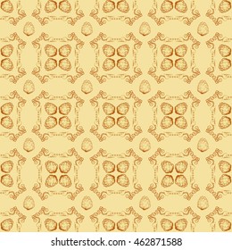 Seamless textures with hop floral ornament on light background. Vector  pattern.
