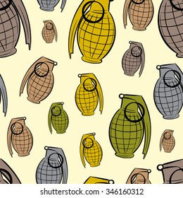 Seamless textures with multi-colored grenades on a light background