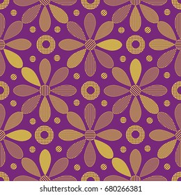 Seamless textures with a lot of ornamental yellow flowers on the violet background