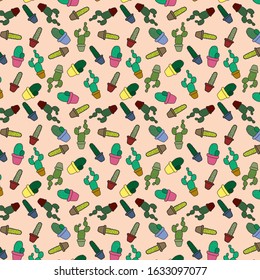 seamless textures patterns patterns of different types of cactus succulents for printing, wallpaper, background, surface texture, tiles on beautiful backgrounds.