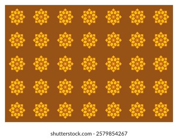 Seamless Thai art pattern: yellow Thai blossom lotus on a brown background 