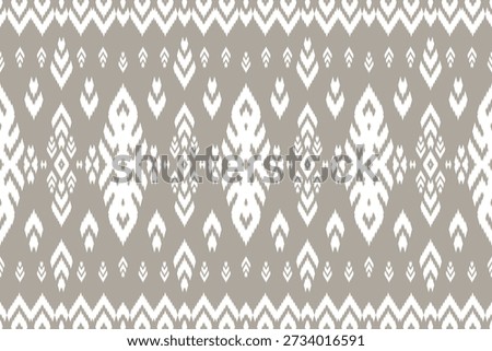 Seamless Thai floral fabric pattern in white and pastel brown. 