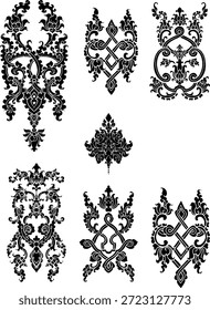 Fundo de vetor de padrão floral tailandês contínuo. Vintage estilo de arte asiática papel de parede ou tecido design têxtil em preto e branco.