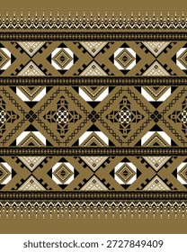 Nahtloses geometrisches Muster aus thailändischem Kat, inspiriert von traditionellen Textilmotiven. Verfügt über dekorative Stammeselemente in einem wiederholten Layout angeordnet, geeignet für Stoffdruck, Modedesign, Home-Dekor, Tapete, Schreibwaren und digitalen Hintergrund.