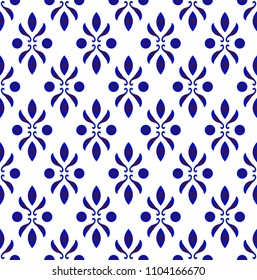 seamless Thai pattern, Abstract blue and white decorative floral background for design, porcelain, chinaware, ceramic, tile, ceiling, texture, wall, paper silk and fabric, vector illustration