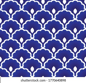 Seamless Thai Pattern, Abstract Blue And White Modern Shape Background For Design, Porcelain, Chinaware, Ceramic Tile, Texture, Indigo, Pottery, Wall, Paper Silk And Fabric, Vector Illustration