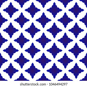 seamless Thai pattern, blue and white modern shape for design, porcelain, chinaware, ceramic tile, ceiling design, texture, wall, paper and fabric, vector illustration