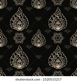 Seamless Thai pattern Thai Damask pattern, black background, decorative pattern, beautiful pattern