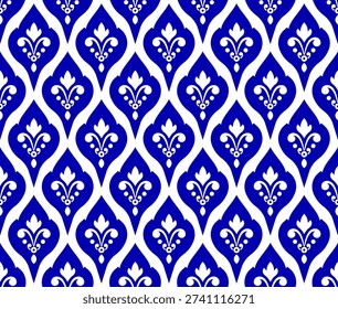 seamless Thai pattern, Royal seamless background. Blue and white modern floral pattern for design, porcelain, chinaware, ceramic tile, ceiling design, texture, wall, paper and fabric, vector illustration